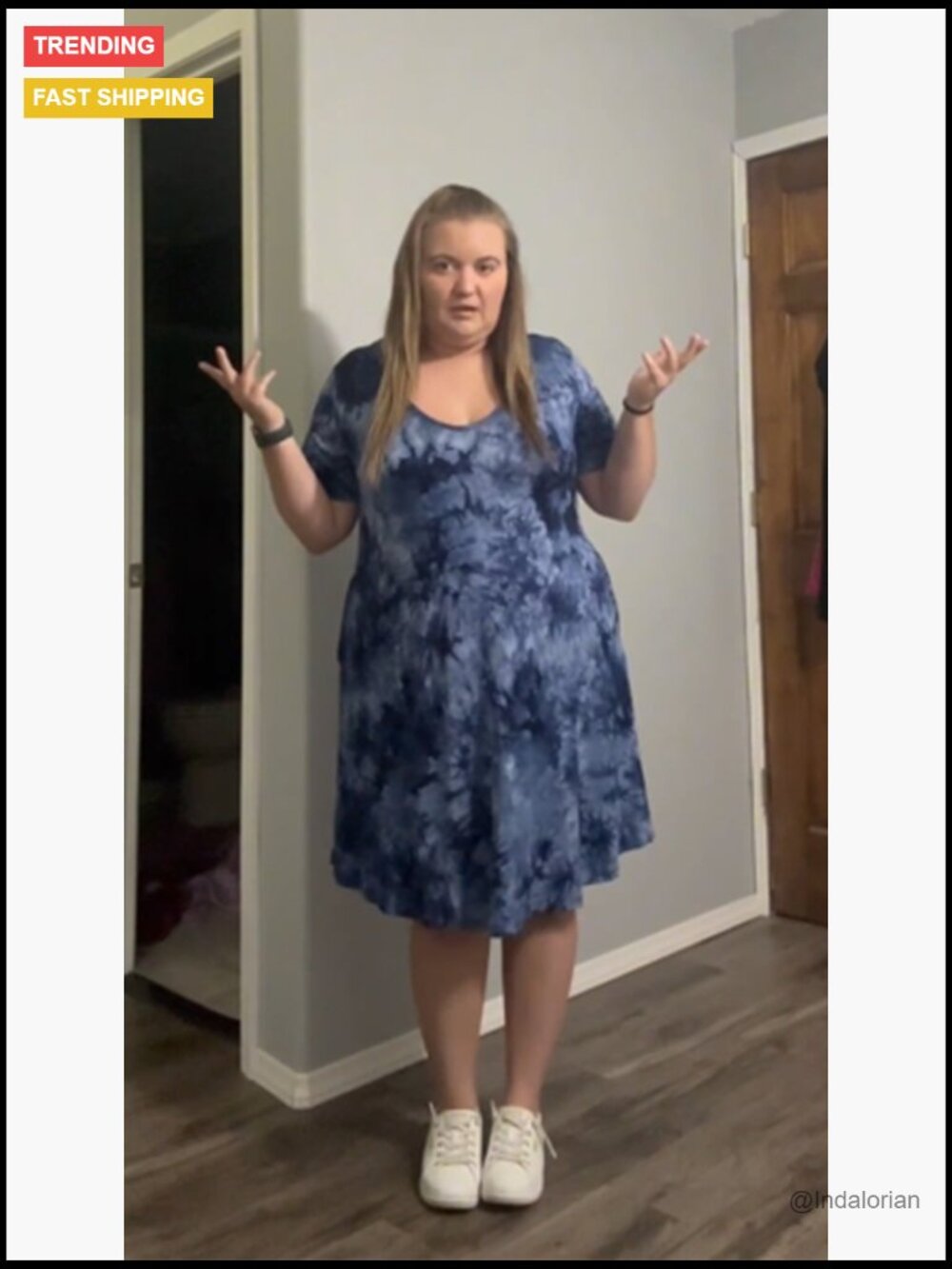 Plus Size V Neck Short Sleeve A Line Midi Sundress with Pockets - Picture 7 of 7